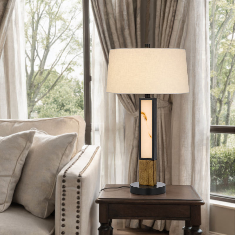 Cal Lighting Jessore 16in Table Lamp | Transitional Dark Bronze Metal and Dark Bronze Linen Shade | Bedroom & Living Room | Model BO-3274TB