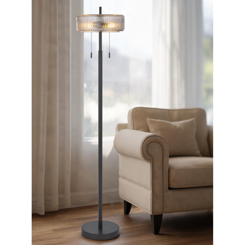 Cal Lighting Mirza 57in Floor Lamp | Contemporary Dark Bronze Metal and Smoky Glass Shade | Bedroom & Living Room | Model BO-3275FL