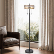 Cal Lighting Mirza 57in Floor Lamp | Contemporary Dark Bronze Metal and Smoky Glass Shade | Bedroom & Living Room | Model BO-3275FL