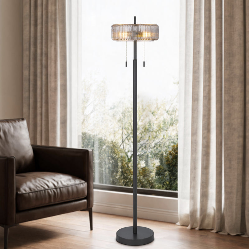 Cal Lighting Mirza 57in Floor Lamp | Contemporary Dark Bronze Metal and Smoky Glass Shade | Bedroom & Living Room | Model BO-3275FL