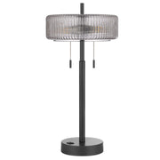 Cal Lighting Mirza 11.75in Table Lamp | Contemporary Dark Bronze Metal and Smoky Glass Shade | Bedroom & Living Room | Model BO-3275TB