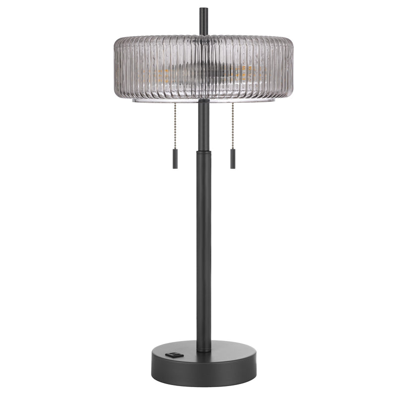 Cal Lighting Mirza 11.75in Table Lamp | Contemporary Dark Bronze Metal and Smoky Glass Shade | Bedroom & Living Room | Model BO-3275TB