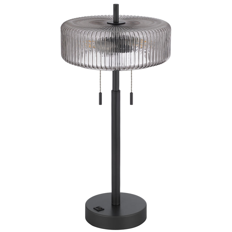 Cal Lighting Mirza 11.75in Table Lamp | Contemporary Dark Bronze Metal and Smoky Glass Shade | Bedroom & Living Room | Model BO-3275TB