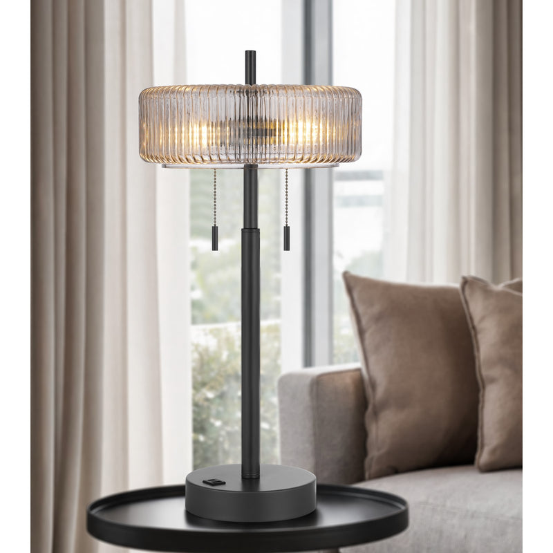 Cal Lighting Mirza 11.75in Table Lamp | Contemporary Dark Bronze Metal and Smoky Glass Shade | Bedroom & Living Room | Model BO-3275TB