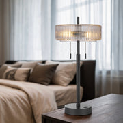 Cal Lighting Mirza 11.75in Table Lamp | Contemporary Dark Bronze Metal and Smoky Glass Shade | Bedroom & Living Room | Model BO-3275TB