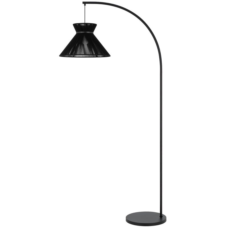 Cal Lighting Kahoa 72in Arc Floor Lamp | Tropical Black Metal and String Shade | Living Room & Bedroom | 16.9 x 13.75 x 72 in | Model EC-1021FL
