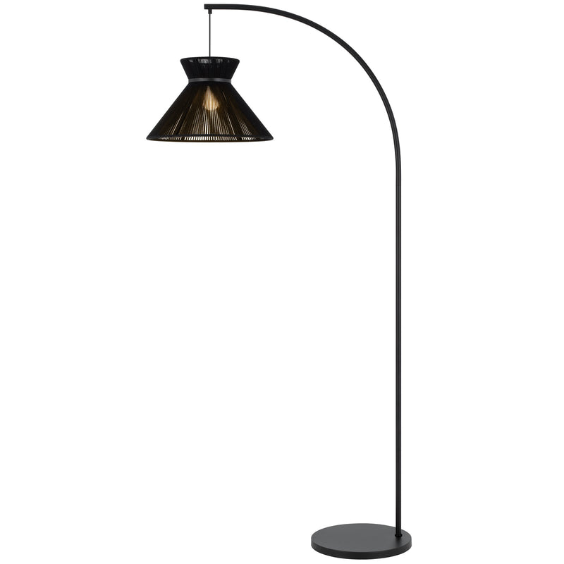 Cal Lighting Kahoa 72in Arc Floor Lamp | Tropical Black Metal and String Shade | Living Room & Bedroom | 16.9 x 13.75 x 72 in | Model EC-1021FL