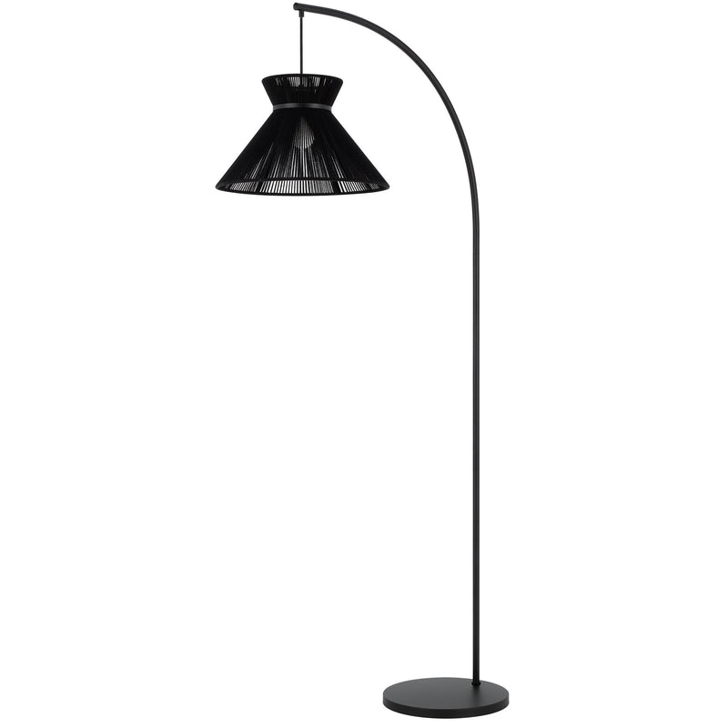 Cal Lighting Kahoa 72in Arc Floor Lamp | Tropical Black Metal and String Shade | Living Room & Bedroom | 16.9 x 13.75 x 72 in | Model EC-1021FL