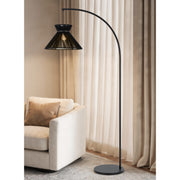 Cal Lighting Kahoa 72in Arc Floor Lamp | Tropical Black Metal and String Shade | Living Room & Bedroom | 16.9 x 13.75 x 72 in | Model EC-1021FL