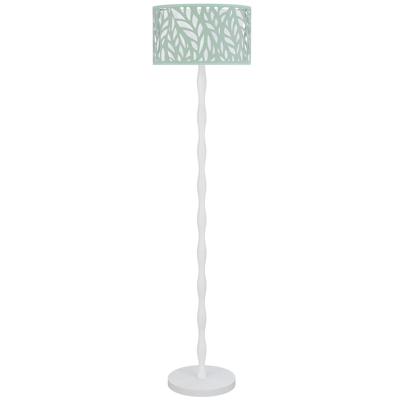 Cal Lighting Berwick 60in Floor Lamp | Contemporary White Wood and Seafoam Green Leaf Shade | Living Room & Bedroom | Model EC-1023FL