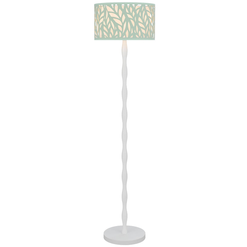 Cal Lighting Berwick 60in Floor Lamp | Contemporary White Wood and Seafoam Green Leaf Shade | Living Room & Bedroom | Model EC-1023FL