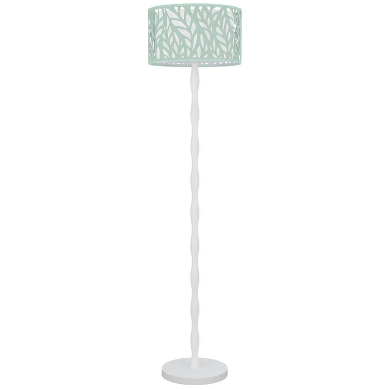 Cal Lighting Berwick 60in Floor Lamp | Contemporary White Wood and Seafoam Green Leaf Shade | Living Room & Bedroom | Model EC-1023FL