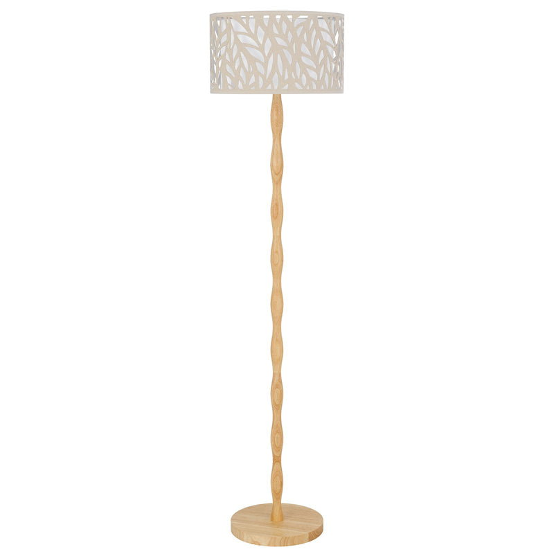 Cal Lighting Berwick 60in 1-Light Floor Lamp | Contemporary Light Oak Wood and Beige Fabric Shade | Bedroom & Living Room | Model EC-1024FL