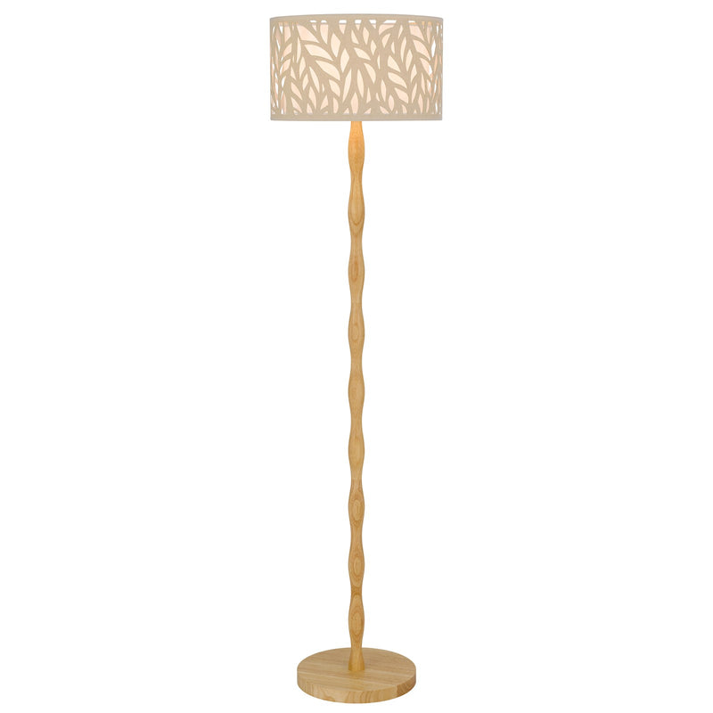 Cal Lighting Berwick 60in 1-Light Floor Lamp | Contemporary Light Oak Wood and Beige Fabric Shade | Bedroom & Living Room | Model EC-1024FL