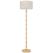 Cal Lighting Berwick 60in 1-Light Floor Lamp | Contemporary Light Oak Wood and Beige Fabric Shade | Bedroom & Living Room | Model EC-1024FL