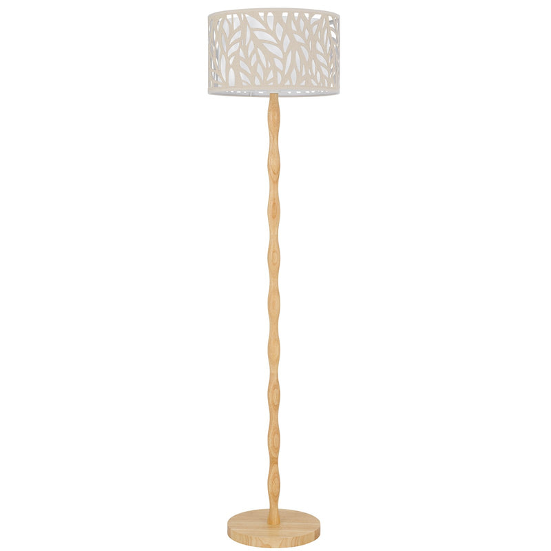 Cal Lighting Berwick 60in 1-Light Floor Lamp | Contemporary Light Oak Wood and Beige Fabric Shade | Bedroom & Living Room | Model EC-1024FL