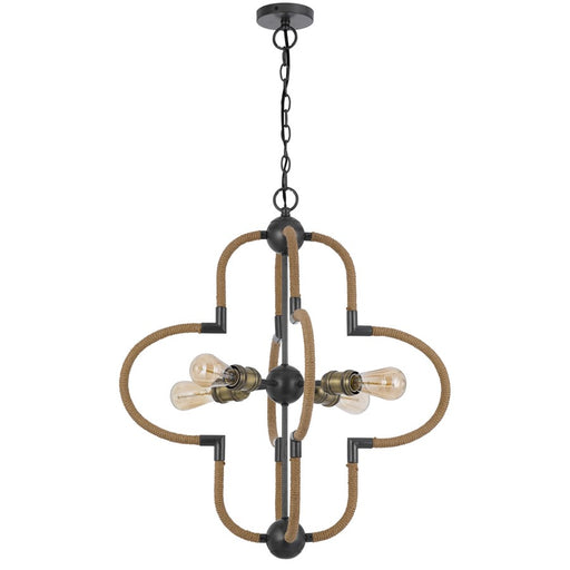 Cal Lighting Tahoka 4Lt Chand, Burlap/Black Iron/Antique Brass - FX-3819-4