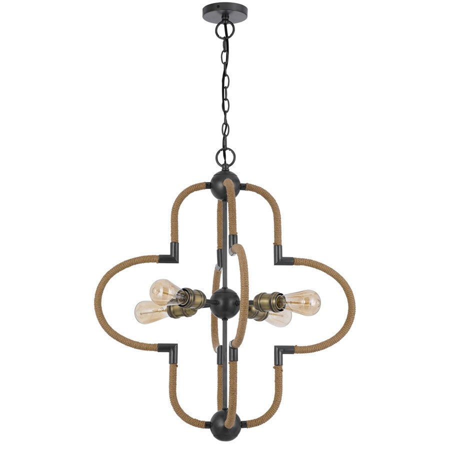 Cal Lighting Tahoka 4Lt Chand, Burlap/Black Iron/Antique Brass - FX-3819-4