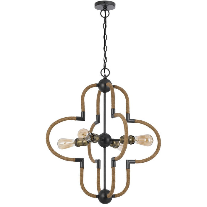 Cal Lighting Tahoka 4Lt Chand, Burlap/Black Iron/Antique Brass