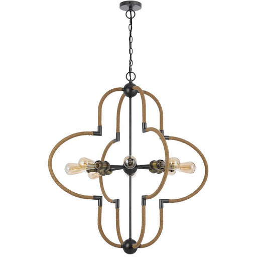 Cal Lighting Tahoka 8Lt Chand, Burlap/Black Iron/Antique Brass