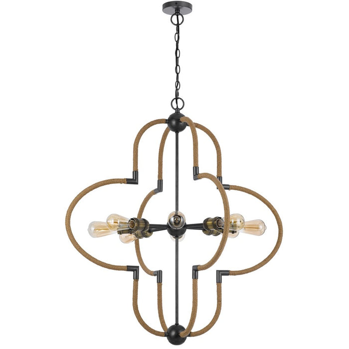 Cal Lighting Tahoka 8Lt Chand, Burlap/Black Iron/Antique Brass
