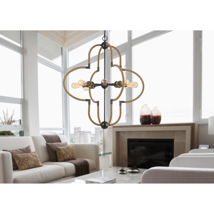 Cal Lighting Tahoka 8Lt Chand, Burlap/Black Iron/Antique Brass