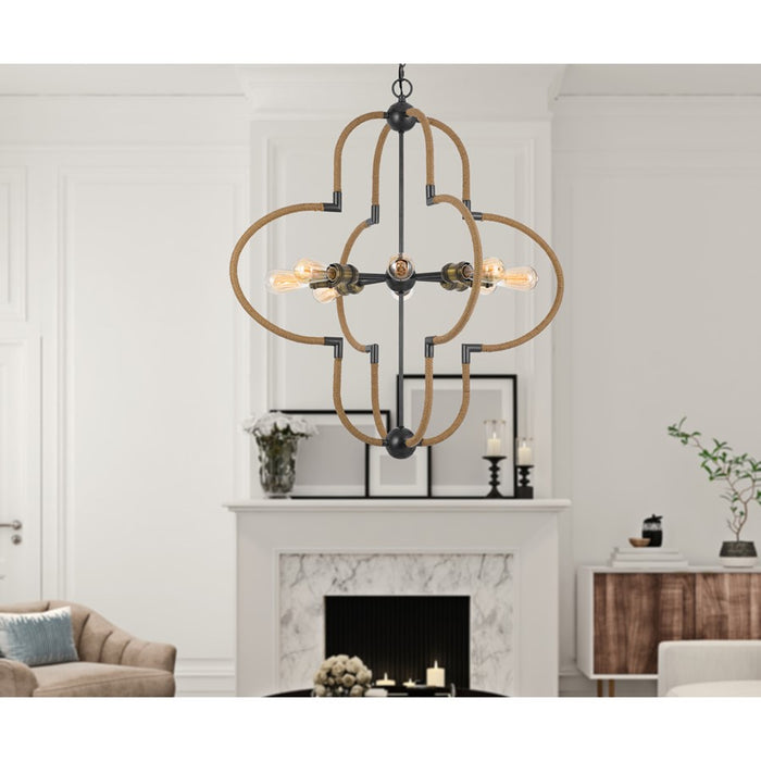 Cal Lighting Tahoka 8Lt Chand, Burlap/Black Iron/Antique Brass