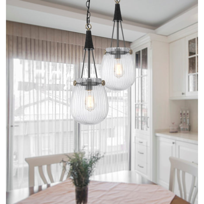 Cal Lighting Cordoba 1 Lt Pend, Glass/Iron Grey/Antique Brass