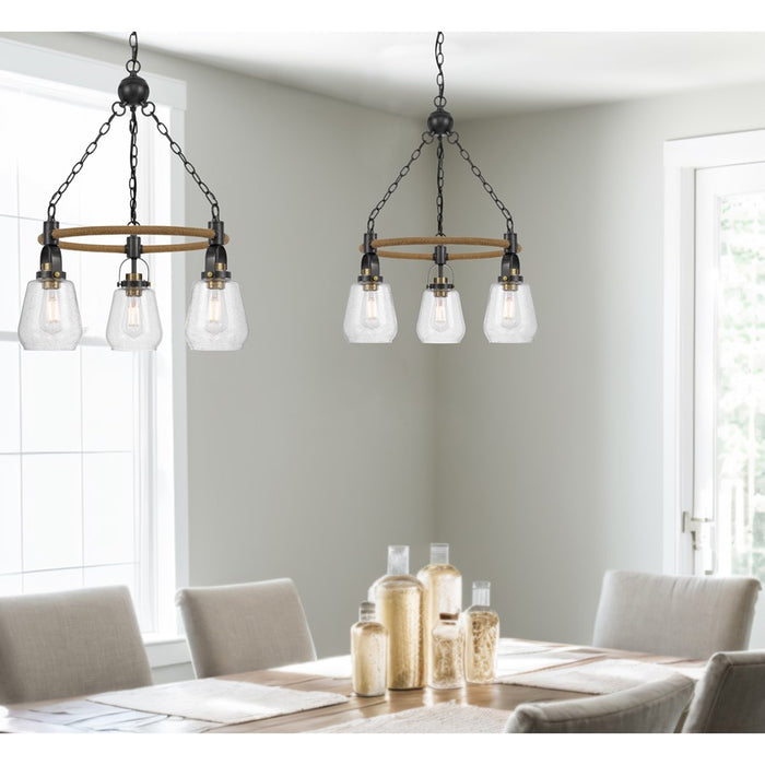Cal Lighting Kavala 3 Lt Pendants, burlap/Antique Brass
