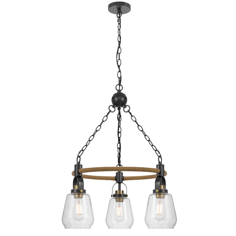 Cal Lighting Kavala 3 Lt Pendants, burlap/Antique Brass