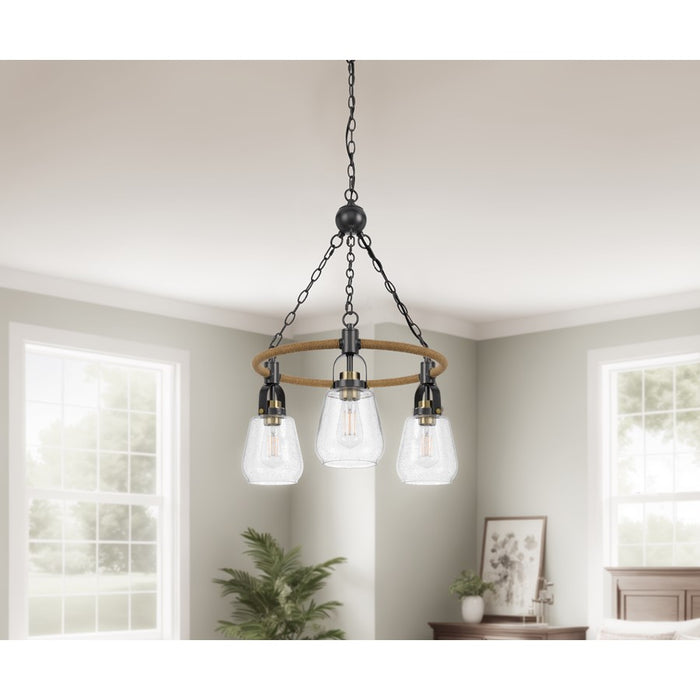 Cal Lighting Kavala 3 Lt Pendants, burlap/Antique Brass