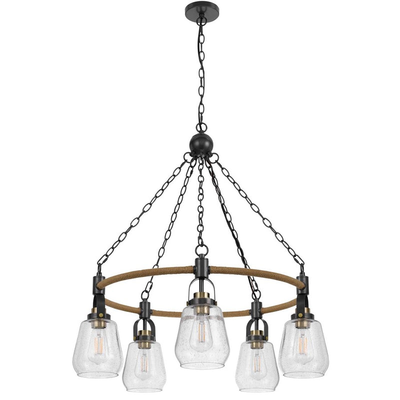 Cal Lighting Kavala 5 Lt Pendants, burlap/Antique Brass