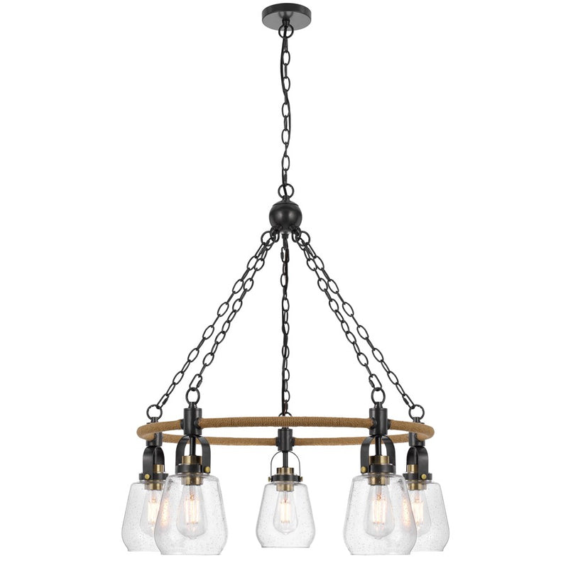 Cal Lighting Kavala 5 Lt Pendants, burlap/Antique Brass