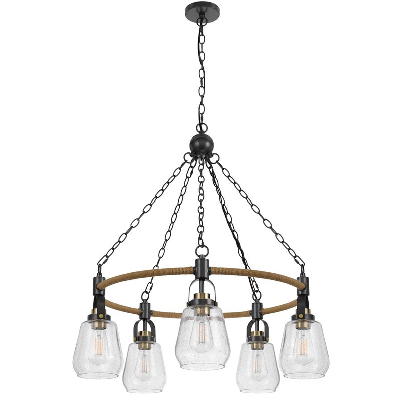 Cal Lighting Kavala 5 Lt Pendants, burlap/Antique Brass