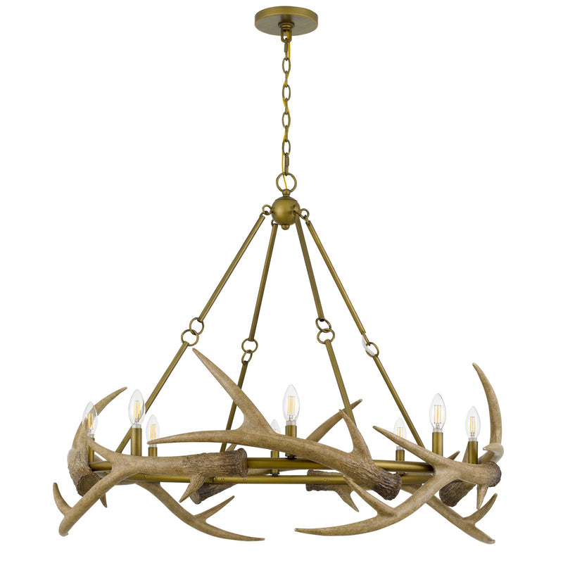 Cal Lighting Sunwashed 39.5in 8-Light Chandelier | Rustic Sunwashed Brass and Resin Antler | Dining Room & Lodge | Model FX-3828-8
