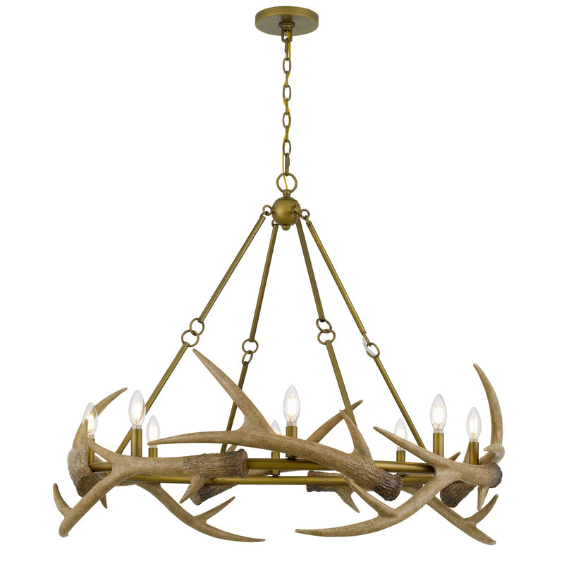Cal Lighting Sunwashed 39.5in 8-Light Chandelier | Rustic Sunwashed Brass and Resin Antler | Dining Room & Lodge | Model FX-3828-8