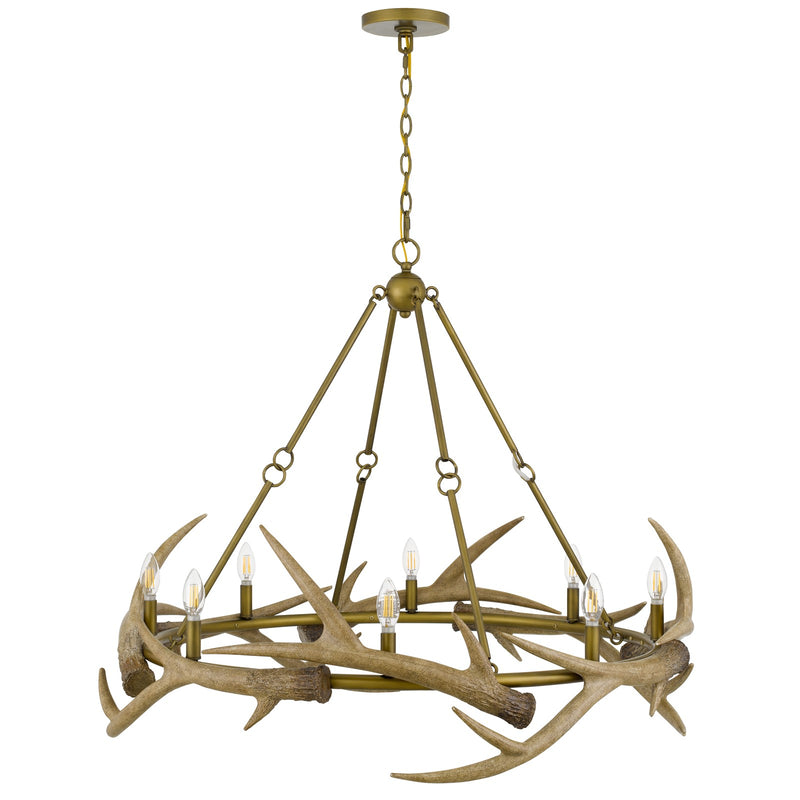 Cal Lighting Sunwashed 39.5in 8-Light Chandelier | Rustic Sunwashed Brass and Resin Antler | Dining Room & Lodge | Model FX-3828-8