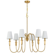 Cal Lighting Baronne 36in 6-Light Chandelier | Traditional Antique Brass and White Fabric Shades | Dining Room & Entryway | Model FX-3829-6