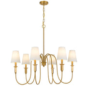 Cal Lighting Baronne 36in 6-Light Chandelier | Traditional Antique Brass and White Fabric Shades | Dining Room & Entryway | Model FX-3829-6