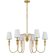 Cal Lighting Baronne 36in 6-Light Chandelier | Traditional Antique Brass and White Fabric Shades | Dining Room & Entryway | Model FX-3829-6