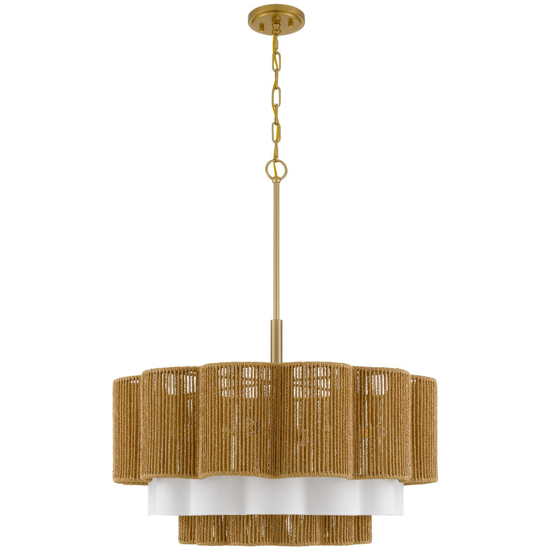 Cal Lighting Rivo 26in 5-Light Chandelier | Antique Brass and Burlap Rope Shade | Living Room & Dining Room | 26 x 38.25 in | Model FX-3830-5