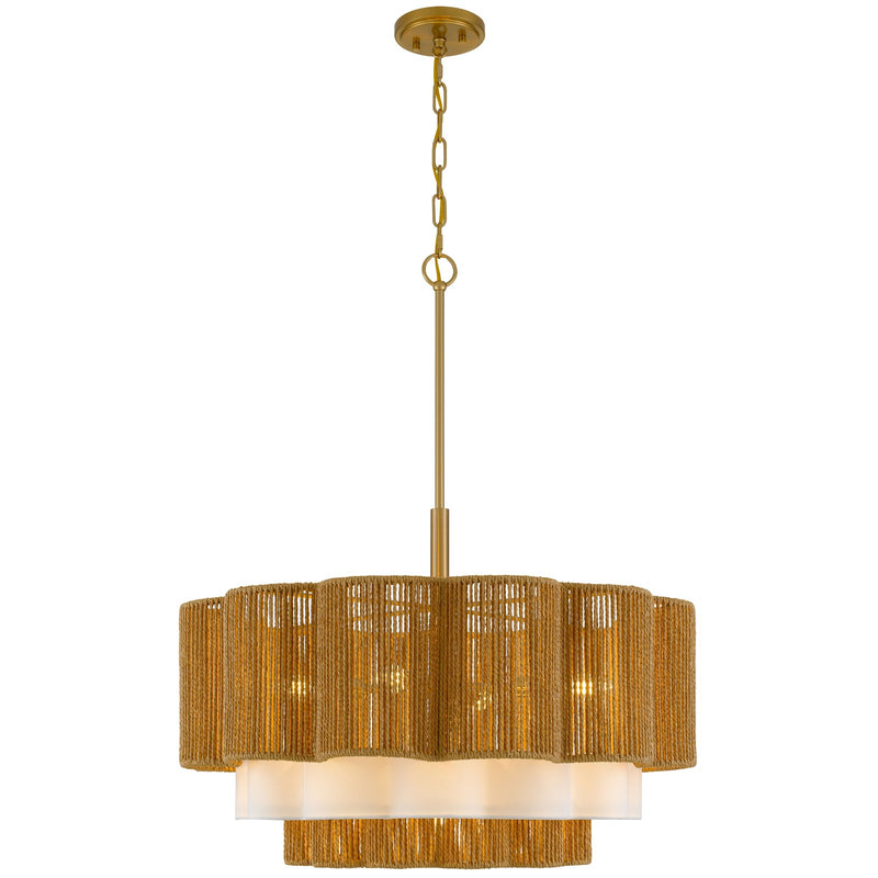 Cal Lighting Rivo 26in 5-Light Chandelier | Antique Brass and Burlap Rope Shade | Living Room & Dining Room | 26 x 38.25 in | Model FX-3830-5