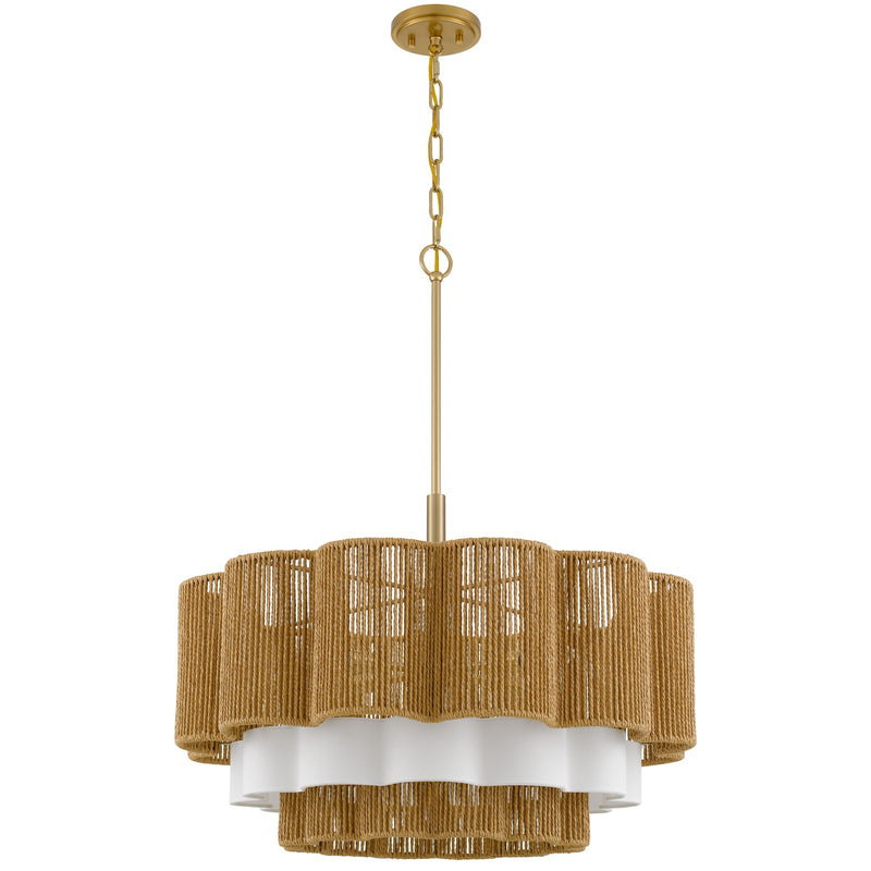 Cal Lighting Rivo 26in 5-Light Chandelier | Antique Brass and Burlap Rope Shade | Living Room & Dining Room | 26 x 38.25 in | Model FX-3830-5