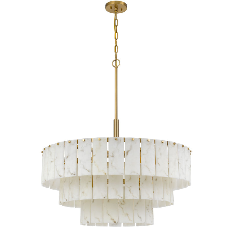 Cal Lighting Torrigiani 32in 11-Light Chandelier | Antique Brass and Faux Alabaster Stone | Living Room & Dining Room | Model FX-3831-11