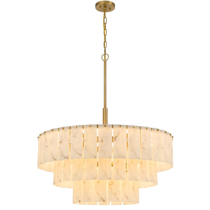 Cal Lighting Torrigiani 32in 11-Light Chandelier | Antique Brass and Faux Alabaster Stone | Living Room & Dining Room | Model FX-3831-11