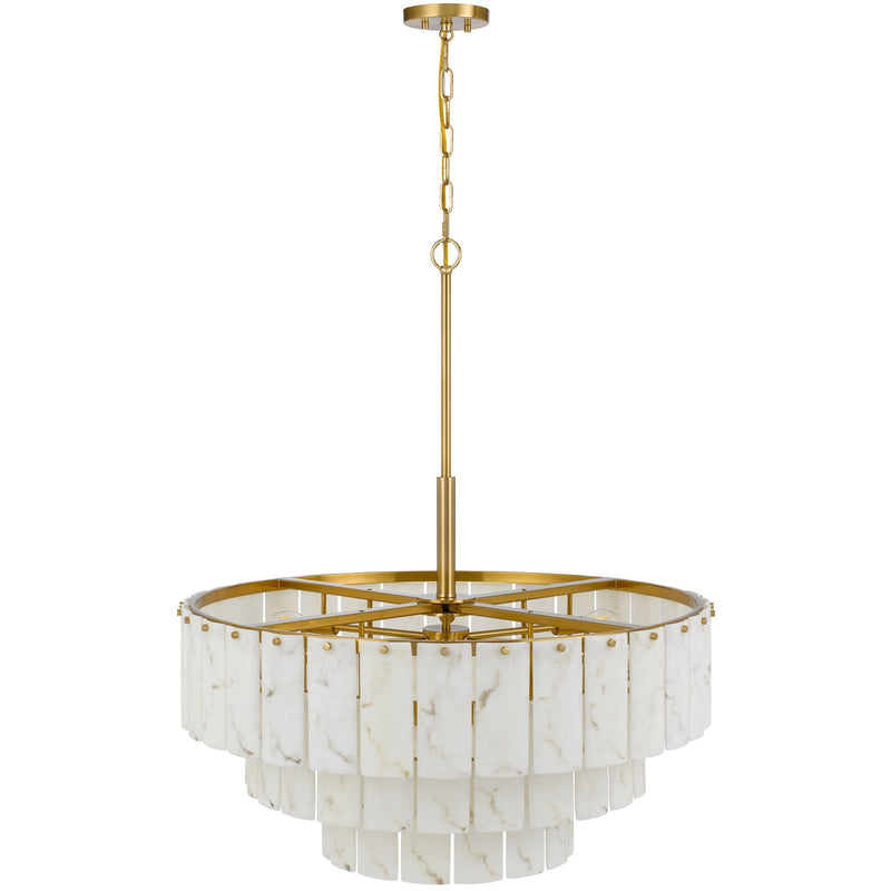 Cal Lighting Torrigiani 32in 11-Light Chandelier | Antique Brass and Faux Alabaster Stone | Living Room & Dining Room | Model FX-3831-11