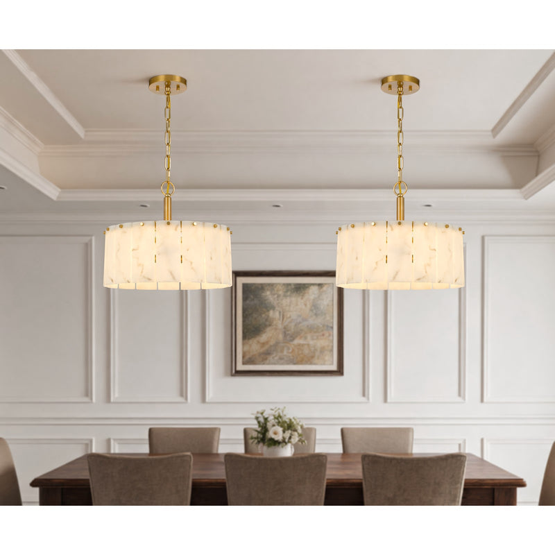 Cal Lighting Torrigiani 16in 3-Light Chandelier | Antique Brass and Faux Alabaster Stone | Bedroom & Dining Room | 16 x 13.375 in | Model FX-3831-3