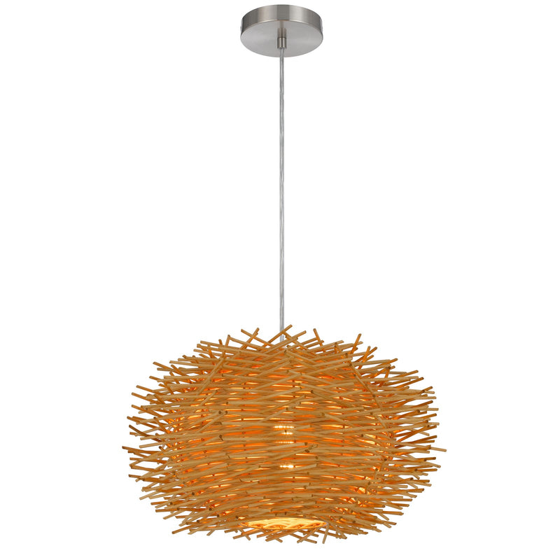Cal Lighting Ekaha 16in 1-Light Pendant | Contemporary Rattan and Rattan Shade | Bedroom & Living Room | 16 x 4.75 x 9.5 in | Model FX-3833-1