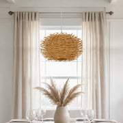 Cal Lighting Ekaha 16in 1-Light Pendant | Contemporary Rattan and Rattan Shade | Bedroom & Living Room | 16 x 4.75 x 9.5 in | Model FX-3833-1