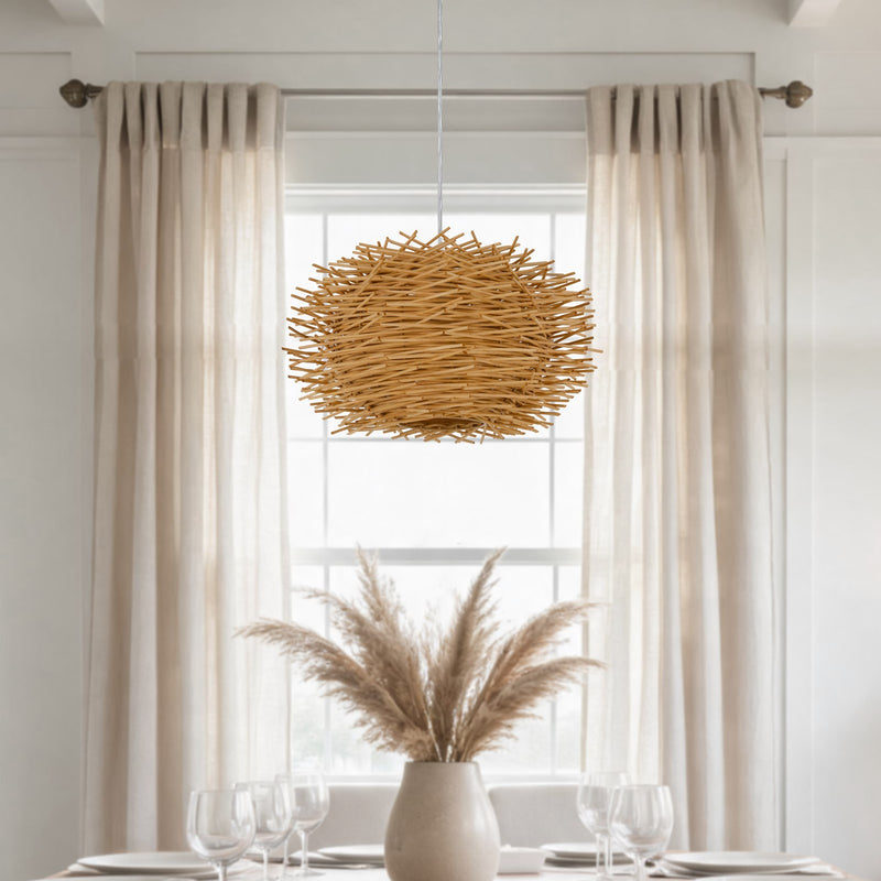 Cal Lighting Ekaha 16in 1-Light Pendant | Contemporary Rattan and Rattan Shade | Bedroom & Living Room | 16 x 4.75 x 9.5 in | Model FX-3833-1